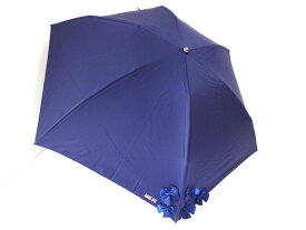 アナスイ ANNA SUI　リボン付き　ロゴ入り　遮光生地使用　晴雨兼用　婦人傘　折り畳み傘　ネイビー　UV　はじきカバー付き