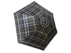 バーバリー　BURBERRY　総チェック柄　ロゴ入り　紳士折り畳み傘　雨傘　日本製　はじきカバー付き　ダークグレー