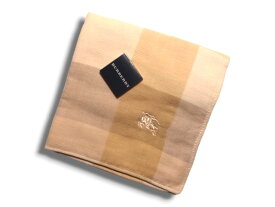 バーバリー　BURBERRY　ハンカチ　タオルハンカチ　綿100％　日本製　ホースマーク刺繍　ベージュ　チェック柄