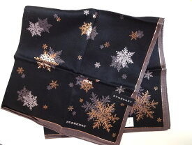 バーバリー　BURBERRY　雪の結晶　　ハンカチ　黒　箔プリント　綿100％　日本製　きれいな柄