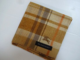 バーバリー　BURBERRY　ホースマーク刺繍　総チェック柄　ハンカチ　　綿100％　キャメル　日本製　婦人　紳士　レディース　メンズ