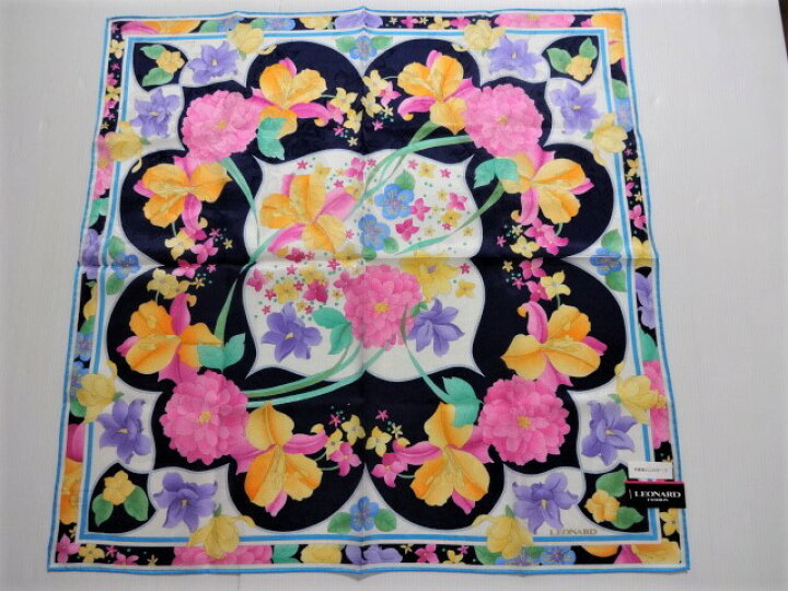 レオナール ＬＥＯＮＡＲＤ 花柄 手捺染 素敵なミニスカーフ シルク混 日本製 （ピンク・イエロー・パープル） Ｇｒａｎｄｅ shop