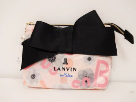 ランバンオンブルー　LANVIN on Bleu　かわいい花柄＆ロゴ　大きなリボン　コスメポーチ（ピンク×黒）