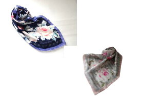 ハナエモリ　HANAE MORI　スカーフ　日本製　絹100％　　ピンク・ネイビー