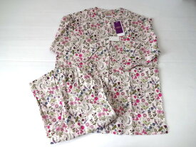 LIBERTY リバティ　薄ピンク/桃色　7分袖長ズボンパジャマ　L　花柄　薄手　日本製 FABRIC 　ファブリック