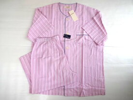Paul Stuart ポールスチュアート　ピンク　半袖七分ズボン(前開き)　L　薄手　パジャマ　ストライプ　綿100％