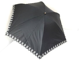 ルルギネス LULU GUINNESS　晴雨兼用傘　UV　カーボンファイバー使用　ブラック　刺繍　ブラック　はじきカバー付き　日傘