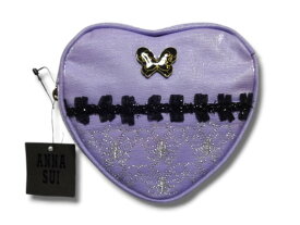 アナスイ　ANNA SUI　ポーチ　ハート型　蝶　化粧ポーチ　コスメポーチ　パープル　チャーム付き　レース