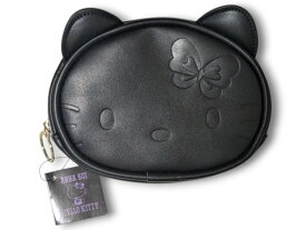 アナスイ　ANNA SUI　×　ハローキティ　コラボ　ポーチ　キティちゃん型　蝶　50周年　化粧ポーチ　コスメポーチ　ブラック　日本限定商品　裏地過去コレクション柄