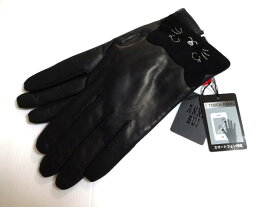 アナスイ ANNA SUI　手袋　ロゴ入り　羊革　猫　スマートフォン対応　ブラック　M　21cm　婦人手袋
