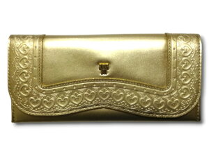 アナスイ ANNA SUI 長財布 かぶせ長財布 フレームアーツ ロゴブローチ 牛革 ゴールド レディース 婦人