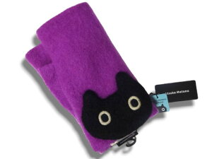 アツコマタノ Atsuko Matano またのあつこ マタノアツコ 手袋 黒猫 猫 キャット パープルピンク レディース 裏起毛 厚手 21〜22cm
