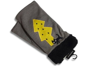 アツコマタノ Atsuko Matano またのあつこ マタノアツコ 手袋 指無し手袋 カフス 黒猫 猫 キャット 家 ハウス ウール100% グレー GRAY レディース 女性 婦人 防寒  21〜22