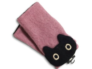 アツコマタノ Atsuko Matano またのあつこ マタノアツコ 手袋 指無し手袋 黒猫 猫 キャット ピンクグレージュ PINK GREIGE レディース 裏起毛 厚手 21〜22cm