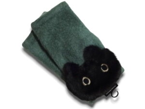 アツコマタノ Atsuko Matano またのあつこ マタノアツコ 手袋 指無し手袋 黒猫 猫 キャット ふさふさ猫 黒猫MEME レディース グリーンブルー 裏起毛 21〜22cm