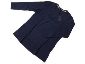 バーバリー ロンドン BURBERRY LONDON　Tシャツ　長袖　カットソー　ネイビー　紺色　刺繍　首チェック柄　5（15号）　綿100％