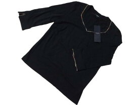 バーバリー ロンドン BURBERRY LONDON　Tシャツ　長袖　7分袖　カットソー　ブラック　黒　襟元チェック柄　ペンタゴンネック　ロゴ入り　4（13号）　綿
