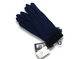 ランバン オン ブルー LANVIN en Bleu　手袋　スマートフォン対応　レース付き　刺繍ロゴ入り　ブルー　青　レディース　婦人　女性　21～22cm