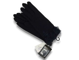 ランバン オン ブルー LANVIN en Bleu　手袋　スマートフォン対応　レース付き　刺繍ロゴ入り　ブラック　黒　レディース　婦人　女性　21～22cm