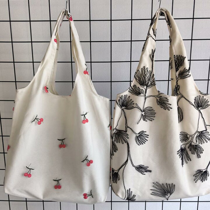 楽天市場】刺繍 レース キャンバス トートバッグ ふんわり レース柄 