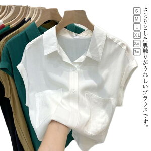 シフォン レディース とろみブラウス トップス 半袖 夏ブラウス ノーカラー スキッパー シフォンブラウス スーツ スキッパーシャツ オフィス カジュアル フォーマル シワになりにくい 春夏