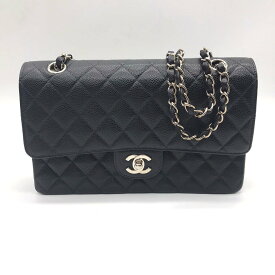 CHANEL シャネル キャビアスキン グレインドカーフ マトラッセ　25cm ダブルフラップ ダブルチェーン チェーンショルダーバッグ シルバー金具 ブラック 【中古】Aランク