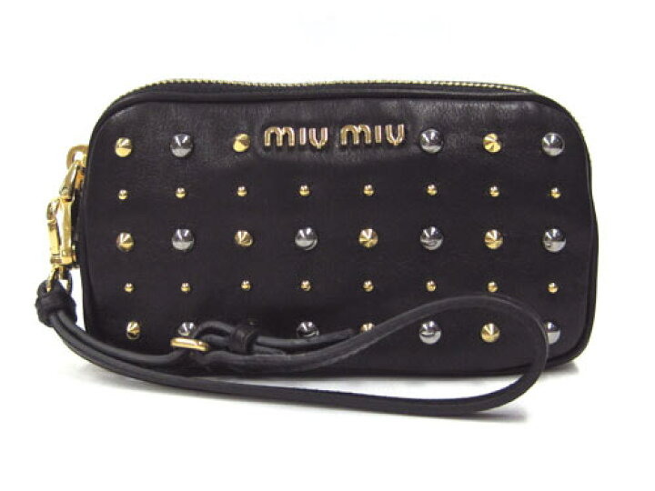 楽天市場】miu miuミュウミュウポーチ/MIUMIU レザー スタッズ iPhone 