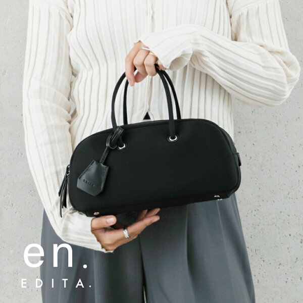 【20%OFF】【LINE友達5%OFF】 横長バッグ ハーフムーン ボストン ハンドバッグ レディース 横長バック 軽量 軽い 超軽量 大人可愛い 通勤バッグ 仕事 バッグ きれいめ 上品 大容量 自立 黒 グレー ペットボトルが入る おしゃれ エディータ EDITA edt-135 ss