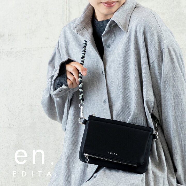 匿名配送】エディータ ショルダーバッグ 黒 EDITA. en. ラウンド 