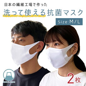 【日本製・内側メッシュ素材】洗える抗菌マスク サイズが選べる2枚セット [Lサイズ／Mサイズ] 水着素材 水着生地 水着マスク 洗える 洗えるマスク 日本製 布製 大人 白