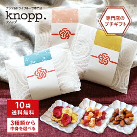 【最大111円割引★マラソンクーポン配布中】10袋まとめ買い クノップ 3種類から中味を選べるプチギフト ナッツ ドライフルーツ ポチ袋風 個包装 和風 感謝の気持ちが伝わる オリジナルギフト 御歳暮 御年賀