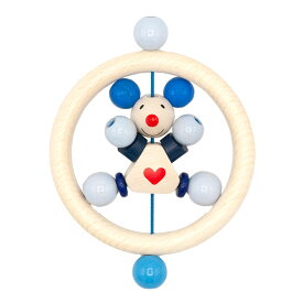 おしゃぶり 木製【ハイメス 歯がため ハートネズミ ブルー】0歳 木の おしゃぶり ラトル 木製 ドイツ製 HEIMESS 出産祝い お祝い ハーフバースデー 6ヶ月 乳児 赤ちゃん