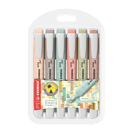 STABILO スタビロ スイングクール ネイチャーカラー 6色セット くすみカラー 蛍光ペン 6色セット パステルカラー かわいい 文房具 水性インク 速乾 チゼルチップ 裏移りしにくい 勉強 おしゃれ ステーショナリー