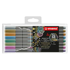 STABILO �X�^�r�� �y��68 ���^���b�N 8�F�Z�b�g �����y�� �����C���N�E�v���~�A���痿 1.4mm �t�F���g�`�b�v �x���`���[�V�����L���b�v�� �N�₩���F �J���[�y�� �t�F���g�y�� �M�L�� �����y��