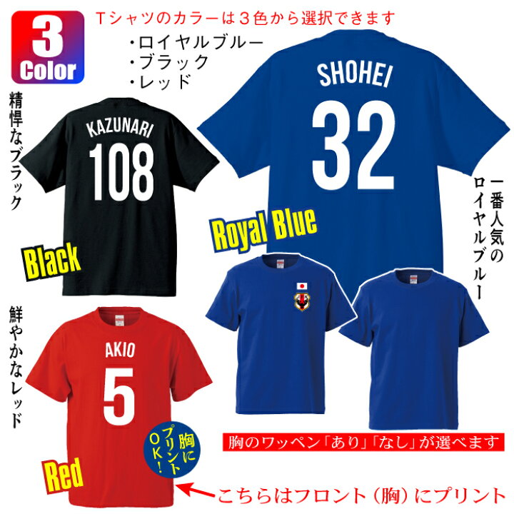 楽天市場 サッカー 日本 代表 風 名前入り 名入れ Tシャツ 誕生日 バースデー プレゼント ギフト オリジナル プリントギフト ラッピング セット 無料 サッカー 野球 ラグビー スポーツ チーム クラブ サークル クラス ファミリー カップル ユニフォーム 背番号 ナンバー