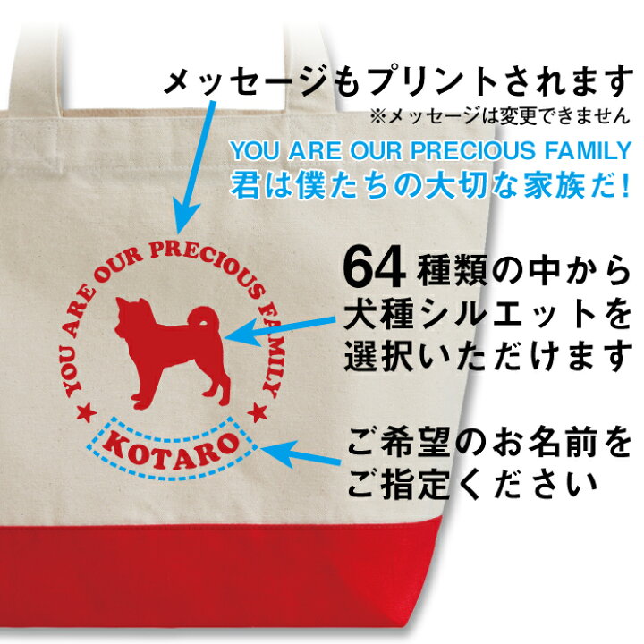 楽天市場 名入れ 名前入り トートバッグ わんちゃん 愛犬 名前入り お散歩 ミニ トート バッグ 選べる 64種類の 犬種 シルエット ツートン バッグ ちょっとしたお出かけにも ミニトート 送料無料 ギフト ラッピング セット 無料 名入れグッズの グラフィックラボ