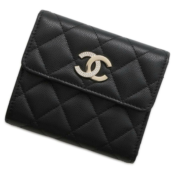 CHANEL シャネル❣️黒 財布❣️✨三つ折り カメリア ラインストーン 