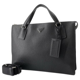 プラダ ビジネスバッグ ロゴ レザー 2VG041 PRADA 2wayショルダーバッグ 黒 【安心保証】 【中古】 プラダ バッグ プラダ メンズ PRADA BAG