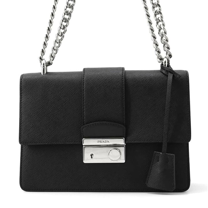 美品】プラダレザー2WAY チェーンショルダーバッグ黒ブラック534
