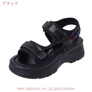スポーツサンダル サンダル レディース スポサン 厚底 マジックテープ ブラック ベルクロ スポーツさんだる ビーチサンダル 歩きやすい アウトドア おしゃれ ラメ キラキラ グリッター 小さ