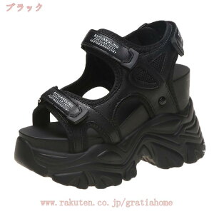 厚底サンダル レディース サンダル スポーツサンダル 軽量 ウェッジソール スニーカーサンダル マジックテープ カジュアル サンダル 10cm身長アップ レディースシューズ アウトドア 黒 軽量