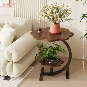 フラワースタンド 植物ラック プランター用品 花瓶スタンド 床置き 北欧風 ベッドサイドデスク 花びらの形 C型 ソファサイドテーブル ラップトップデスク 二段棚付き コーヒー机 収納 小さ