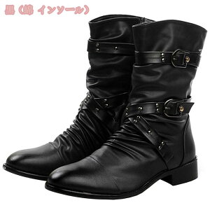 ダブルジップ ブーツ メンズ ショートブーツ ポインテッドトゥ インヒール サイドゴアブーツ サイドジップ ハイカット バイク用ブーツ シークレットシューズ おしゃれ 防水 防寒 裏起毛 ス