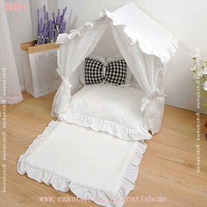 ペット テント 夏用 ペット ハウス ペットベッド 犬小屋 猫小屋 通気性いい 暑さ対策 マットレス付き 洗濯可能 犬 猫 天然素材の布テント ハウス 小屋 ベッド ティピーテント 室内用 小型犬