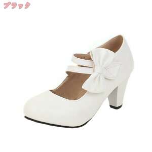 1000円OFFクーポン ヒール7.5cm ロリータパンプス ロリータ靴 リボン ロリータ 靴 メイド靴 ロリィタ靴 リボン 黒 白 太ヒール 歩きやすい 痛くない コスプレ 衣装 仮装 ロリータジーンズ ストラ
