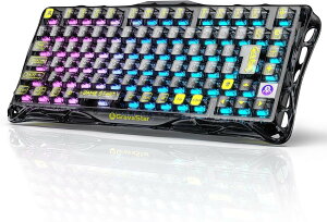 �y���{��z��zGravaStar Mercury K1 Lite �N���X�^���I�[���� �y�A�����g�u���b�N JIS 75% ���C�����X ���J�j�J���L�[�{�[�h RGB Bluetooth 2.4GHz USB-C �z�b�g�X���b�v GS K1 LITE_XTAL