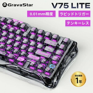 GravaStar Mercury V75 Lite �g�����X�y�A�����g�u���b�N ���C�����X ���J�j�J���L�[�{�[�h 75% Bluetooth 2.4GHz USB-C RGB �z�b�g�X���b�v �Q�[�~���O�L�[�{�[�h �g���C���[�h�ڑ� �R���p�N�g �O���o�X�^