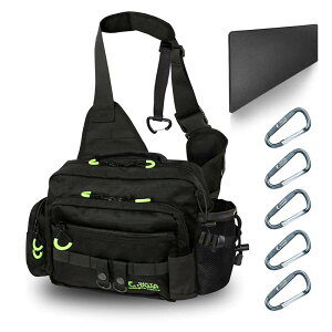 WATACHAMP【ワタチャンプ】釣り バッグ フィッシングバッグ 防水 5つカラビナ付き ダブルファスナー 可動式肩パッド 着脱式ウエストベルト タックルバッグ 多機能 大容量 釣り ショルダーバ