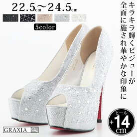 【6490円→5841円★10%OFFセール中】キャバ ヒール レディース ハイヒール ピンヒール パンプス ヒール高14cm キラキラ ビジュー 赤底 graxia グラシア ぐらしあ