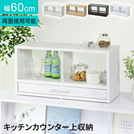 【ポイント10倍 9/7 18時-24時】 カウンター上収納 ラック スリム 幅60 奥行22 高さ30 スパイスラック キッチン 目隠し 上置き食器棚 薄型 ガラス 引き戸 カウンター 調味料 キッチン収納 北欧 モダン おしゃれ コンパクト 食器 スペパ エイミー60 ドリス